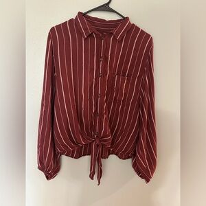 American Eagle Outfitters Maroon Striped Button-Down Shirt